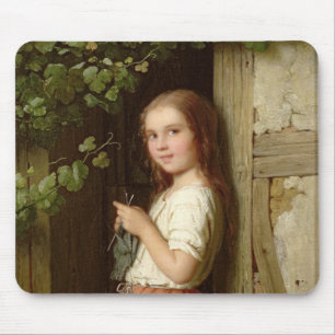 Junges Mädchen stehend in einem strickenden Mousepad