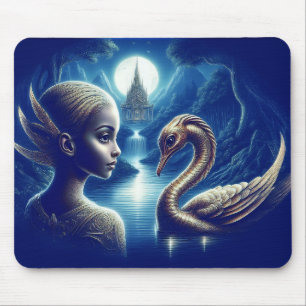 Junges Mädchen und Schwan atemberaubende Landschaf Mousepad