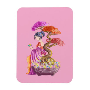 Junges Mädchen und sein riesiger japanischer Baum. Magnet