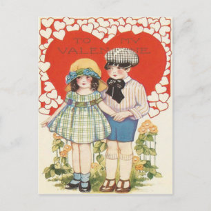 Junges Paar Herz Herzen Gänseblümchen Postkarte