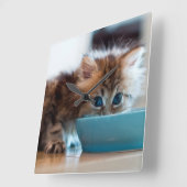 Junges persisches Kätzchen Quadratische Wanduhr (Winkel)