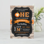 Junge's Pumpkin 1. Geburtstag Einladung (Stehend Vorderseite)