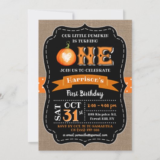 Junge's Pumpkin 1. Geburtstag Einladung (Vorderseite)