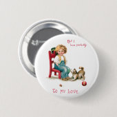 Jungeund WelpeVintager Valentine Button (Vorne & Hinten)