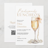 Jungfern-Lunch-Champagner-QR-Code Einladung (Vorne/Hinten)