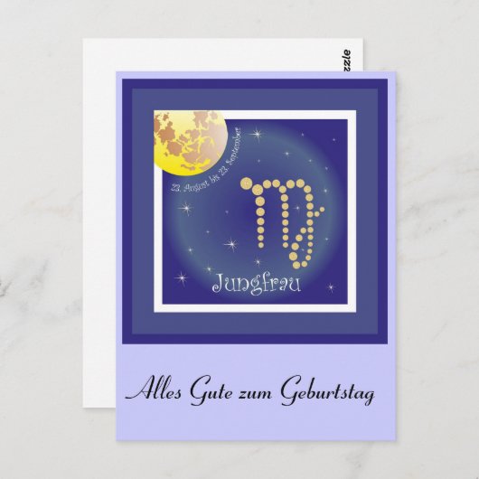 Jungfrau 23. August bis 23. September Postkarte (Vorne/Hinten)