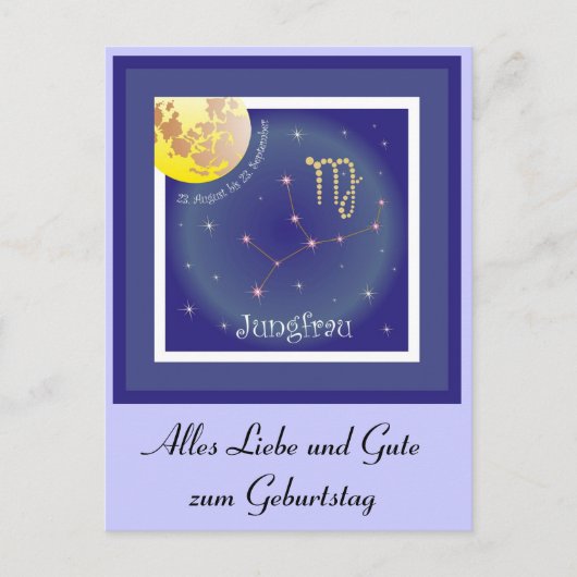 Jungfrau 23. August bis 23. September Postkarte (Vorderseite)