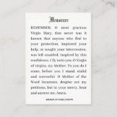 Jungfrau der katholischen Verkündigung Mary Memora Visitenkarte (Rückseite)