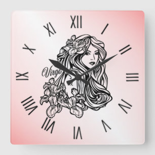 Jungfrau Die Jungfrau Zodiac Rosa Quadratische Wanduhr
