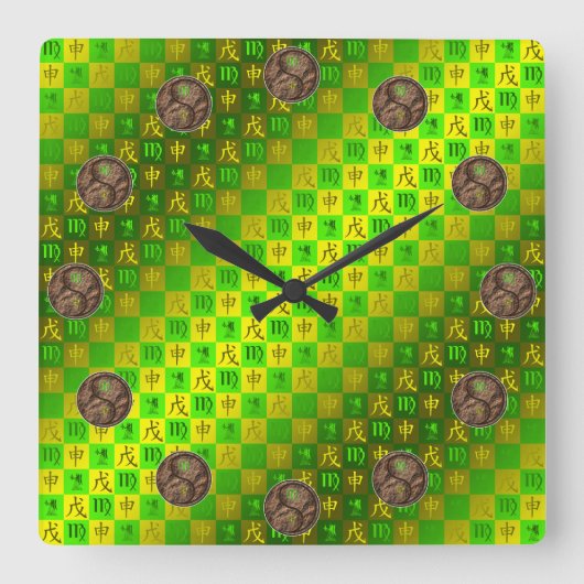 Jungfrau & Erd-Affe Quadratische Wanduhr (Vorderseite)