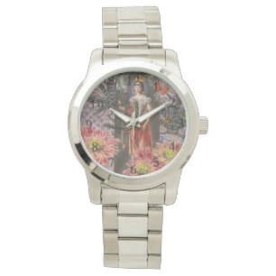 Jungfrau-Frauenporträt Antik Bunt Reich Armbanduhr