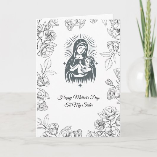 Jungfrau für Schwarz-Weiß-Design Mary Mother Day Karte (Vorderseite)