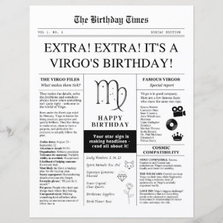 Jungfrau-Geburtstagszeitung, lustiges Zodiak-Papie