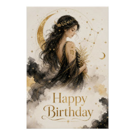 Jungfrau Happy Birthday Aquarell Design Poster