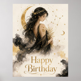 Jungfrau Happy Birthday Aquarell Design Poster