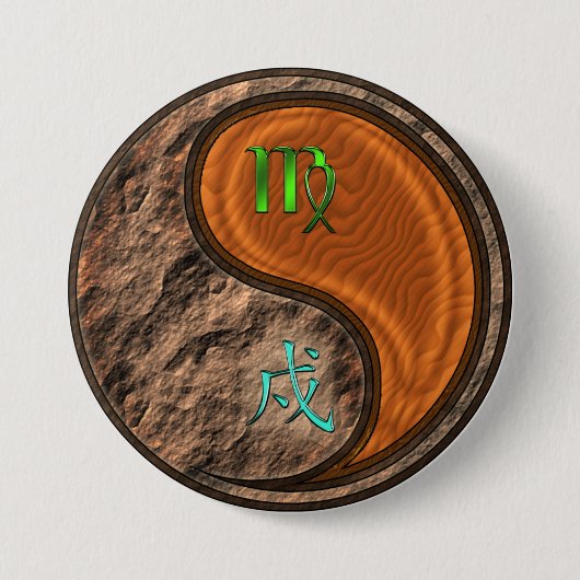 Jungfrau & Holz Hund Button (Vorderseite)