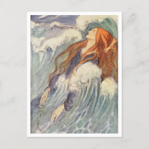 Jungfrau in den Wellen Vintage-Illustration Postkarte
