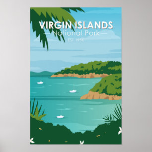 Jungfrau Islands National Park Boote Vintag Poster