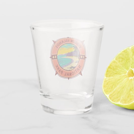 Jungfrau Islands National Park Retro Kompass Emble Schnapsglas (Rückseite)