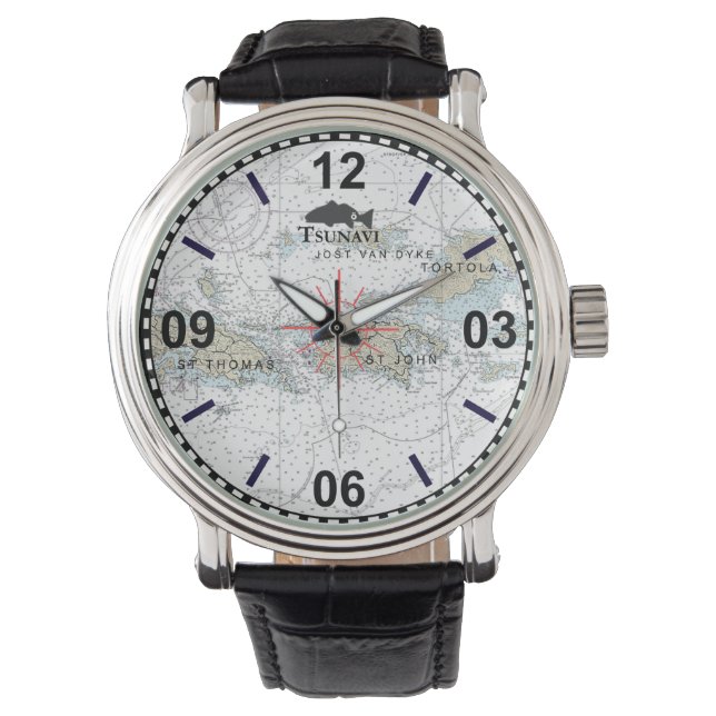 Jungfrau Islands Nautic Chart Watch Armbanduhr (Vorderseite)
