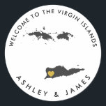 Jungfrau Islands Wedding Welcome Stickers, Gefalle Runder Aufkleber<br><div class="desc">Verwenden Sie diesen Aufkleber,  um die Begrüßungstaschen oder die Leckereien für Ihre Gäste aus der Stadt zu kennzeichnen und sie in Barbados willkommen zu heißen!</div>