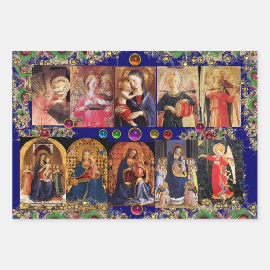 JUNGFRAU, KIND UND ANGELN, Goldene Blume Weihnacht Geschenkpapier Set (Vorderseite)