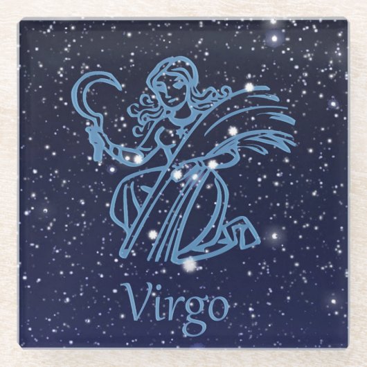 Jungfrau-Konstellation und Tierkreis-Zeichen mit Glasuntersetzer (Vorderseite)