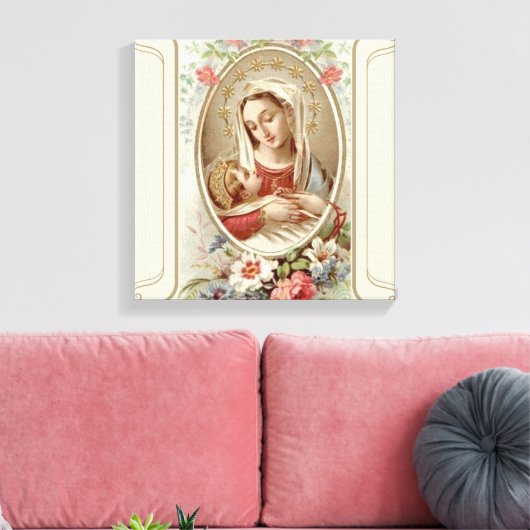 Jungfrau Madonna Mary mit Christkind Jesus Rose Leinwanddruck (Insitu (Wohnzimmer))