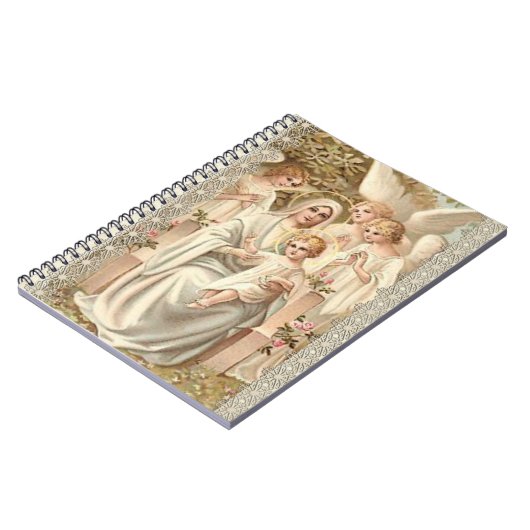 Jungfrau Madonna Mary mit Kind Jesus u. Engeln Notizblock (Linke Seite)