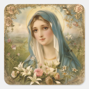 Jungfrau Maria Floral vintage katholisch Quadratischer Aufkleber