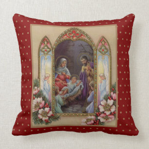 Jungfrau Maria Jesus Geburt Weihnachten Vintage Kissen