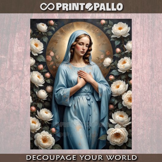 Jungfrau Maria mit Blume betet für uns Seidenpapier