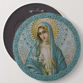 Jungfrau Maria mit lilligem Gold-Dekor-Rahmen geta Button (Vorne & Hinten)