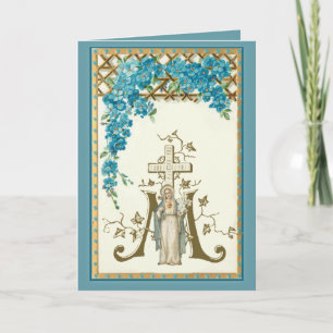 Jungfrau Maria Religiös Katholisch Floral Vintage Feiertagskarte