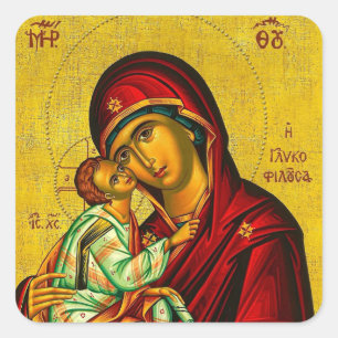 Jungfrau Maria (Theotokos) und Jesuskind-Ikone Quadratischer Aufkleber
