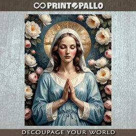 Jungfrau Maria, umgeben von Blume, betet für dich Seidenpapier