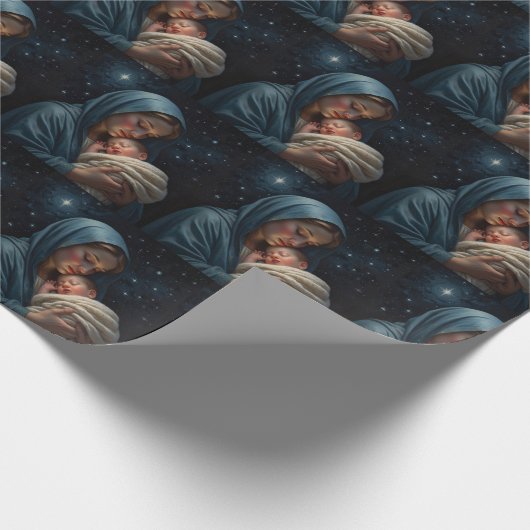 Jungfrau Maria und Jesus Christus Weihnachtskrippe Geschenkpapier (Ecke)