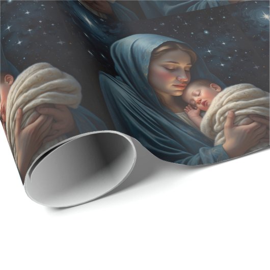 Jungfrau Maria und Jesus Christus Weihnachtskrippe Geschenkpapier (Rolleneckpunkt)
