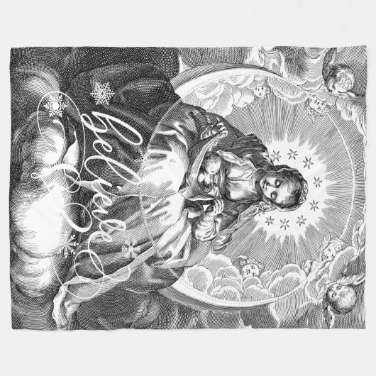 Jungfrau Maria und Jesus Schwarz und Weiß Fleecedecke (Vorderseite (Horizontal))