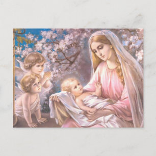Jungfrau Maria und Jesuskind mit betenden Engeln Postkarte