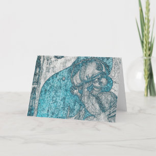 Jungfrau Maria und Jesuskind Vintage Blau Feiertagskarte