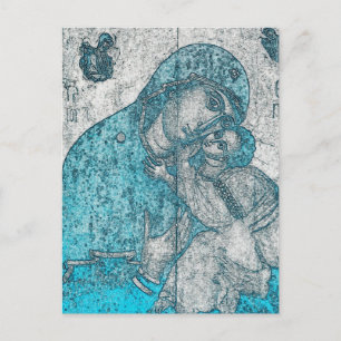 Jungfrau Maria und Jesuskind Vintage Blau Postkarte