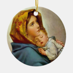Jungfrau Maria und Kind alte Madonna  Keramik Ornament