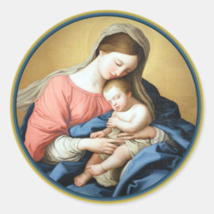Jungfrau Maria und Kind Jesus Christus Runder Aufkleber