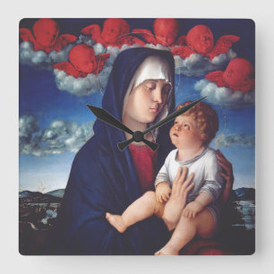 Jungfrau Maria und Kind Klassische Religiöse Kunst Quadratische Wanduhr