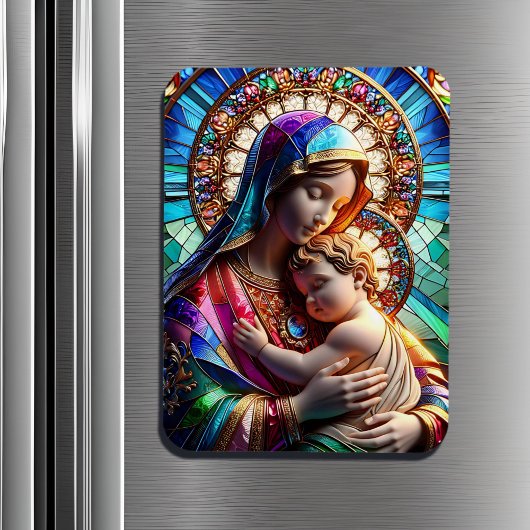 Jungfrau Mary and Baby Jesus Halted Glass Magnet