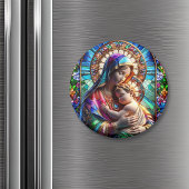 Jungfrau Mary and Baby Jesus Halted Glass Magnet