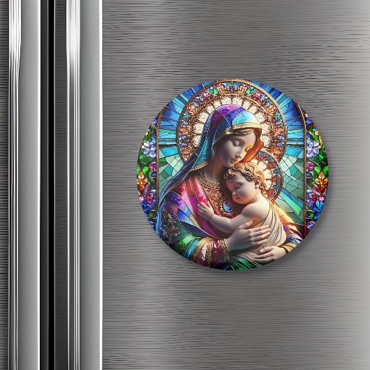 Jungfrau Mary and Baby Jesus Halted Glass Magnet