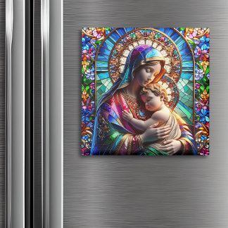 Jungfrau Mary and Baby Jesus Halted Glass Magnet
