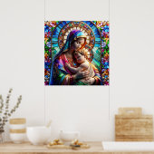 Jungfrau Mary and Baby Jesus Halted Glass Poster (Küche)